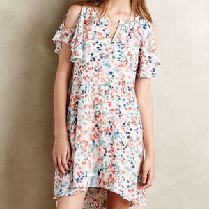 Anthropologie Maeve Flutter sleeve cold shoulder water color dress